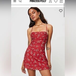 Princess Polly Red mini dress floral size 4 , worn once